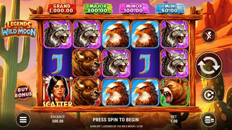 Legends of the Wild Moon – mänguekraan 5x3 võrgustikuga